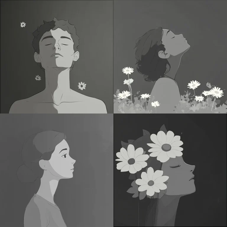 Monochromatic Floral Portraiture Minimalism Black and White Midjourney style sref code