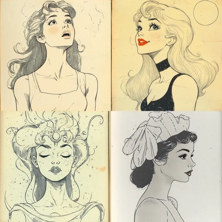 Vintage Feminine Illustration Retro Sketch Midjourney style sref code Vintage Feminine Illustration Retro Sketch Midjourney style sref code