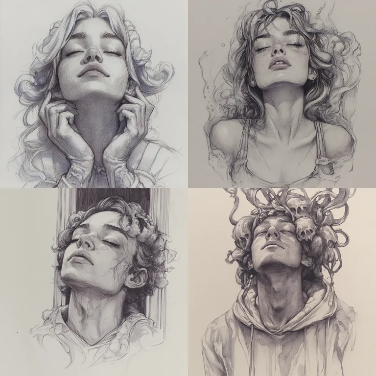 Ethereal Graphite Portraiture Illustration Black and White Midjourney style sref code Ethereal Graphite Portraiture Illustration Black and White Midjourney style sref code