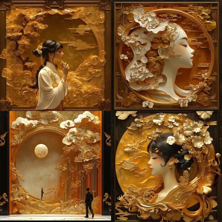 Gilded Relief Composition Warm Tone Relief Art Midjourney style sref code