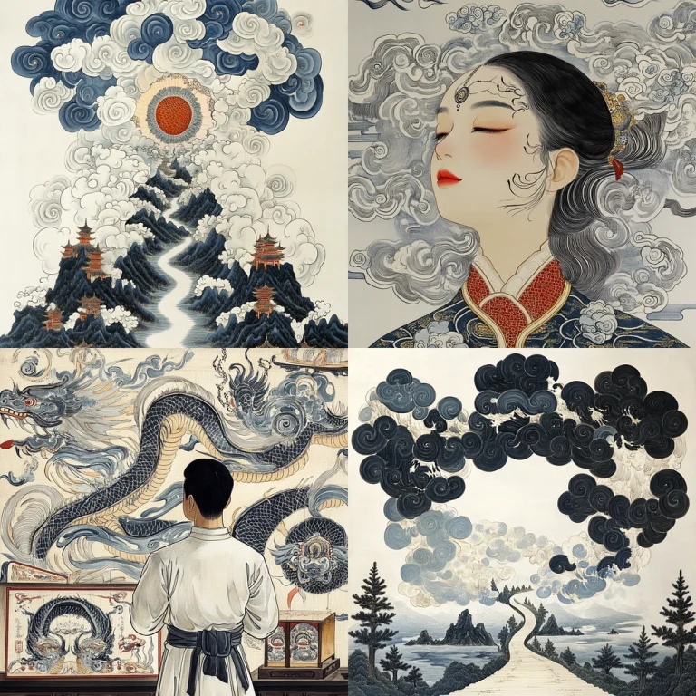 Swirling Cloud Brushwork Ukiyo-e Cool Tone Midjourney style sref code