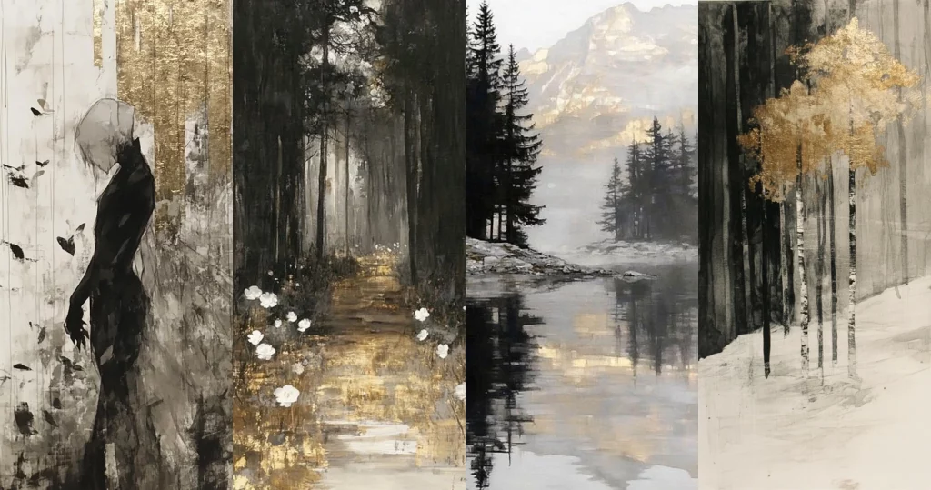 Golden Monochrome Forest - Midjourney style sref code