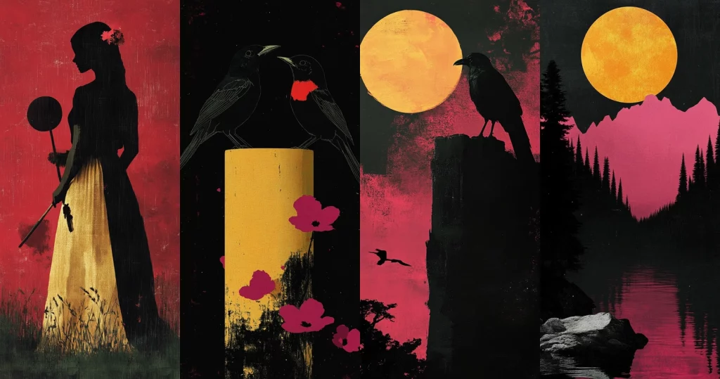 Silhouetted Figures with Red Tones - Midjourney style sref code