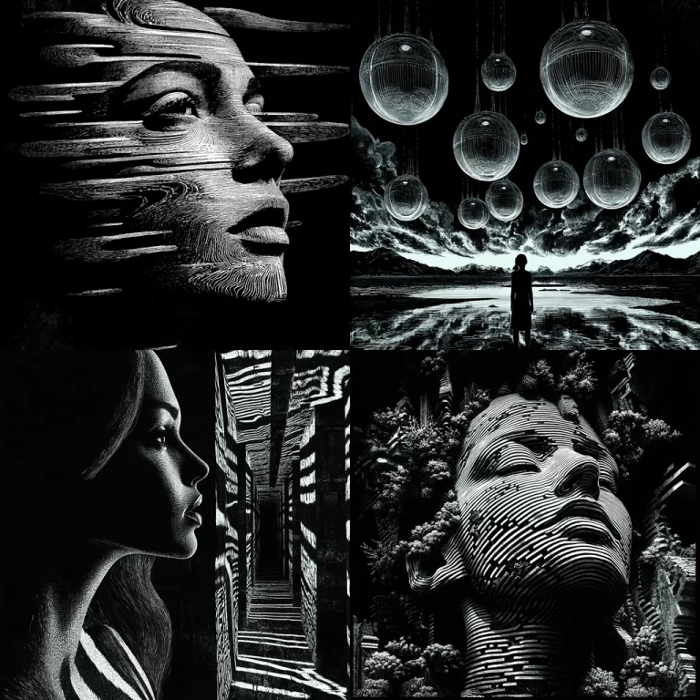 Monochrome Structured Surrealism - Midjourney style sref code