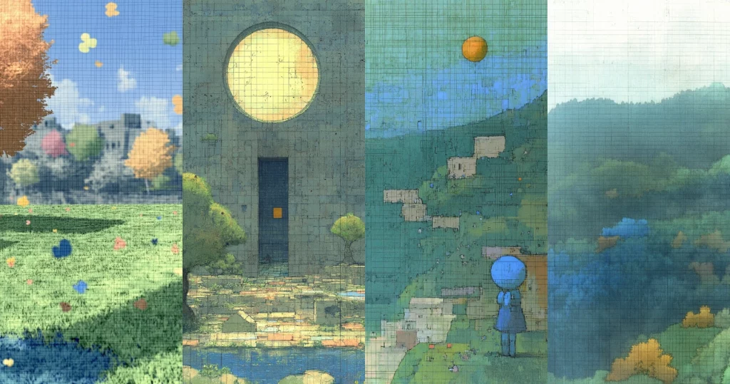 Pixelated Pastel Landscapes - Midjourney style sref code