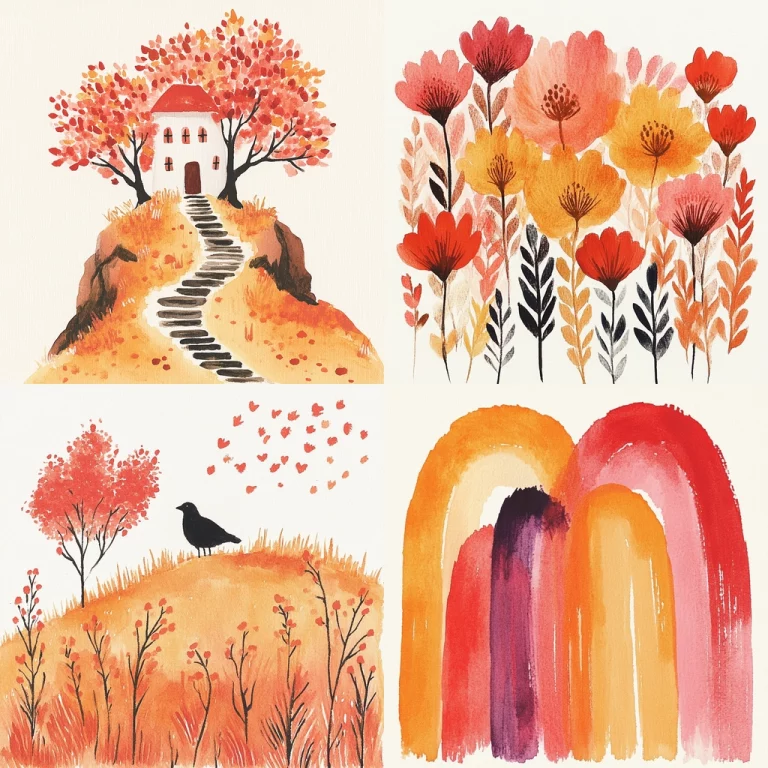 Warm Autumn Palette Illustrations - Midjourney style sref code 