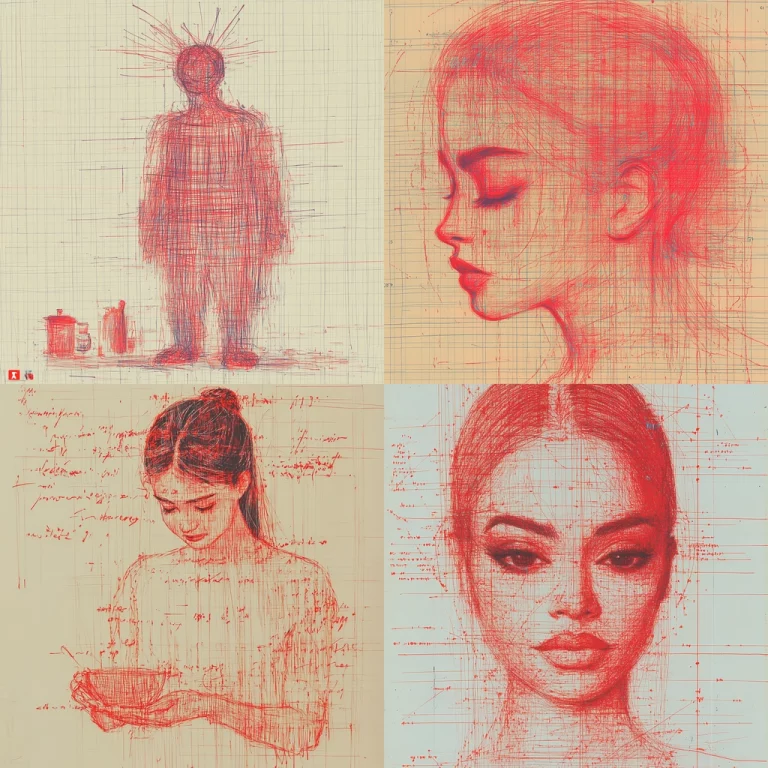 Red Ink Grid Drawings - Midjourney style sref code