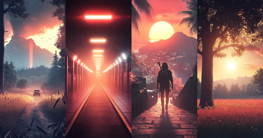 Vivid Sunrise and Neon Corridor - Midjourney style sref code