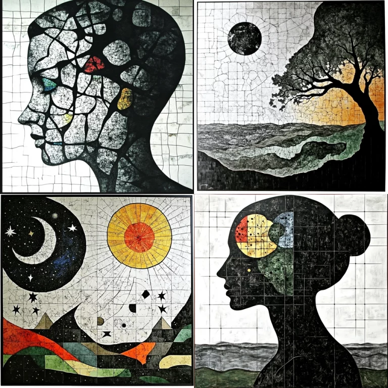 Fragmented Silhouette Mosaic - Midjourney style sref code Fragmented Silhouette Mosaic - Midjourney style sref code