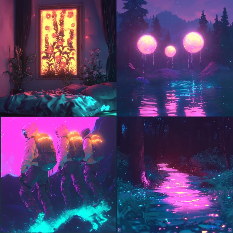 Neon Luminescent Dreamscape - Midjourney style sref code