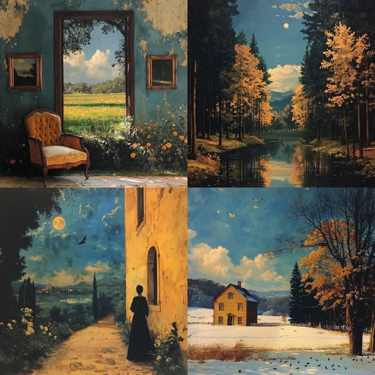 Golden Blue Forestscapes - Midjourney style sref code