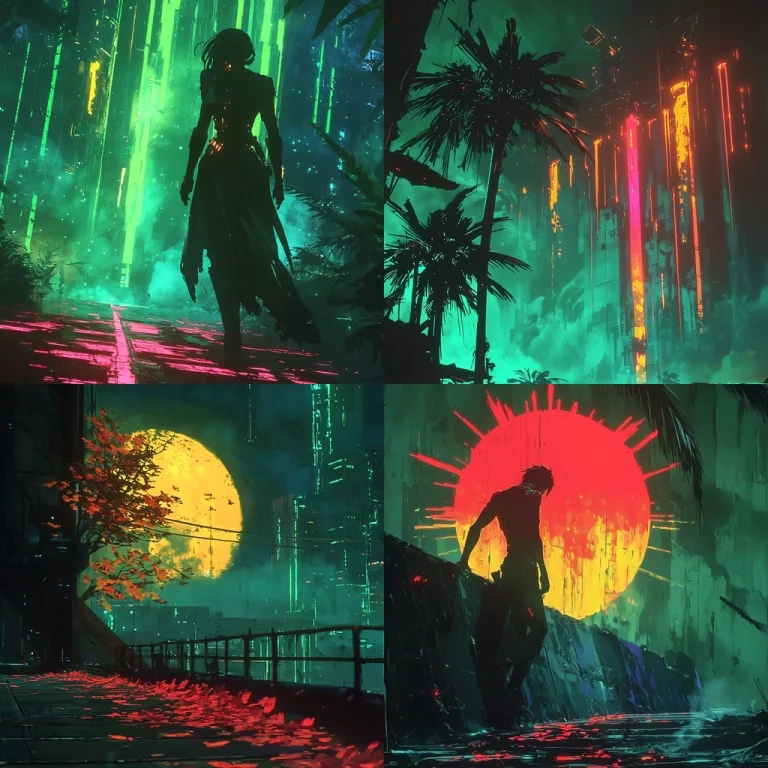 Neon Silhouette Contrasts - Midjourney style sref code