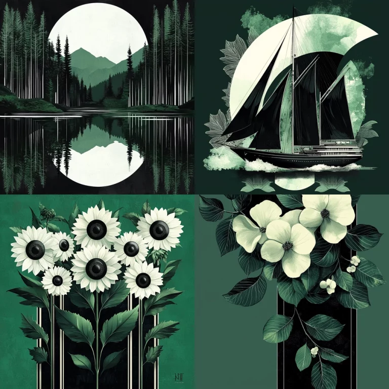 Monochrome Green Symmetry - Midjourney style sref code