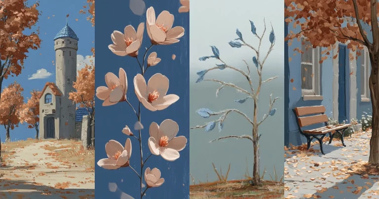 Muted Blue Autumn Charm - Midjourney style sref code