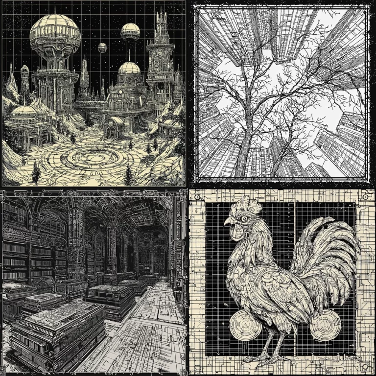 Intricate Black and White Grid - Midjourney style sref code