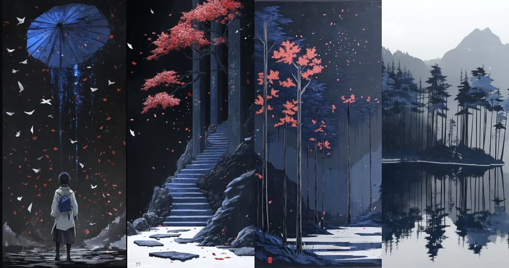 Cool Toned Contrast with Bold Red - Midjourney style sref code