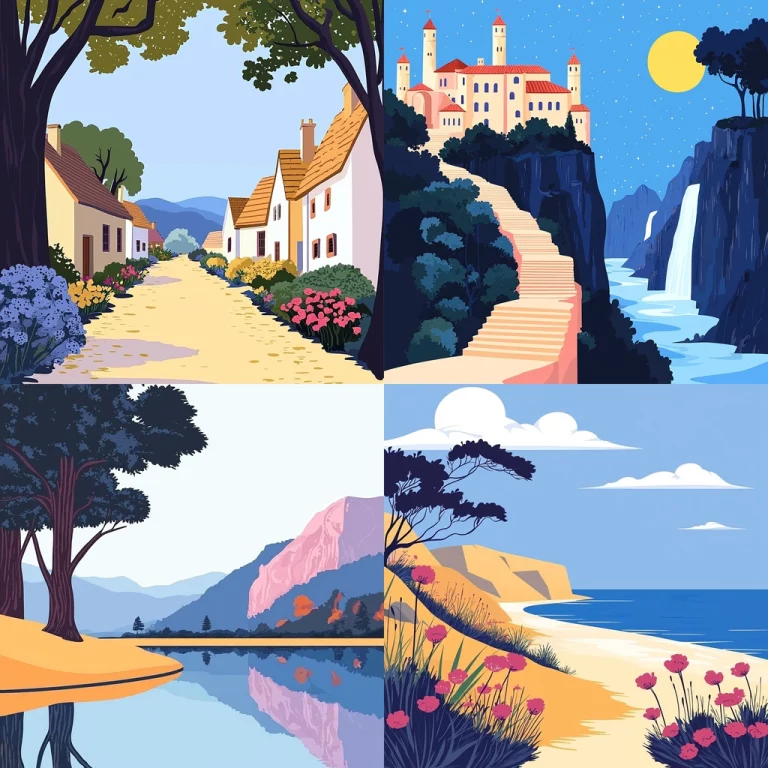 Vibrant Landscape Illustration - Midjourney style sref code