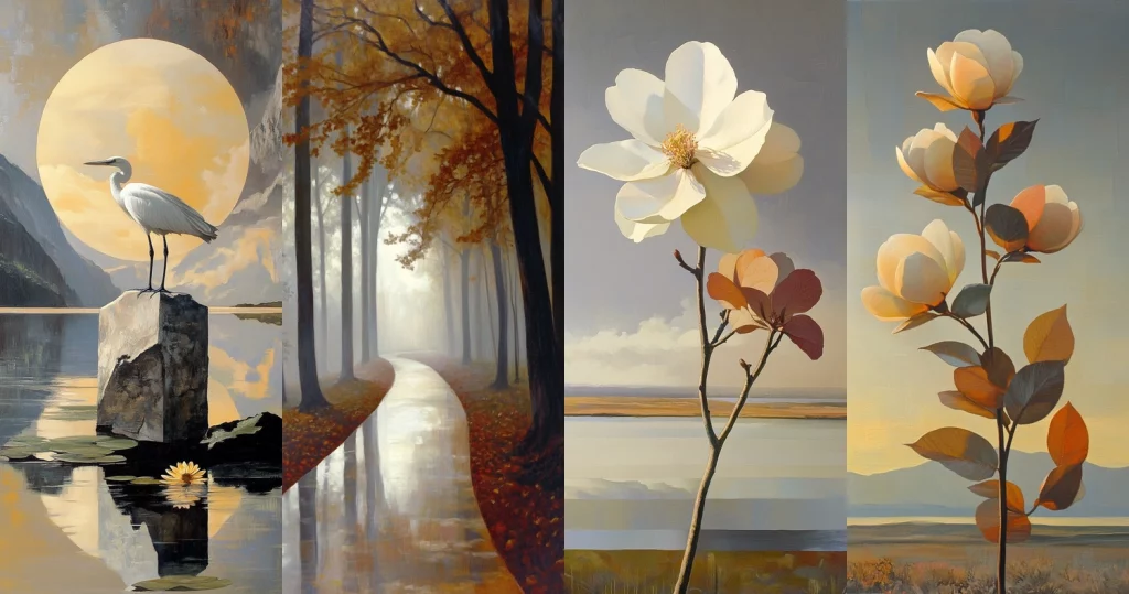 Warm Evening Palette with Soft Textures - Midjourney style sref code