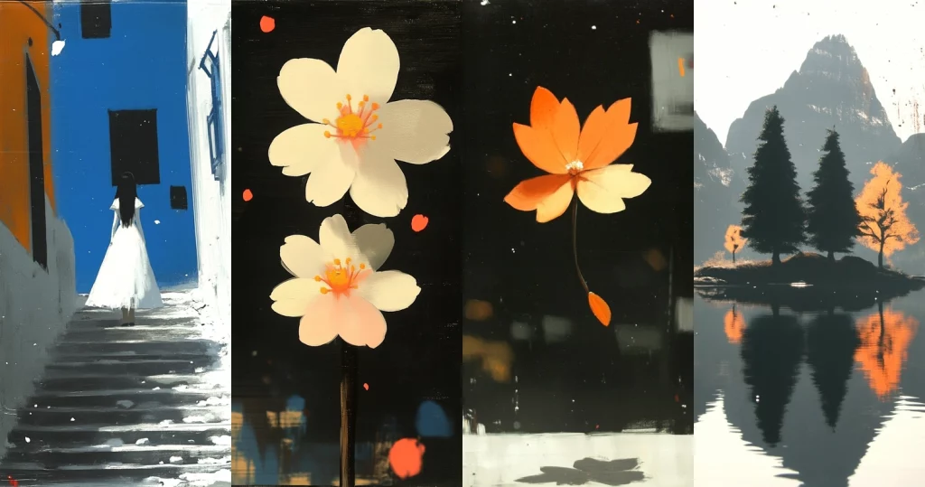 Contrasting Floral Reflections - Midjourney style sref code