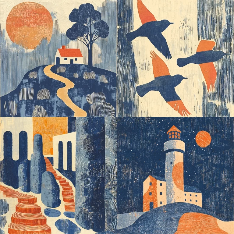 Textured Blue and Orange Contrast - Midjourney style sref code