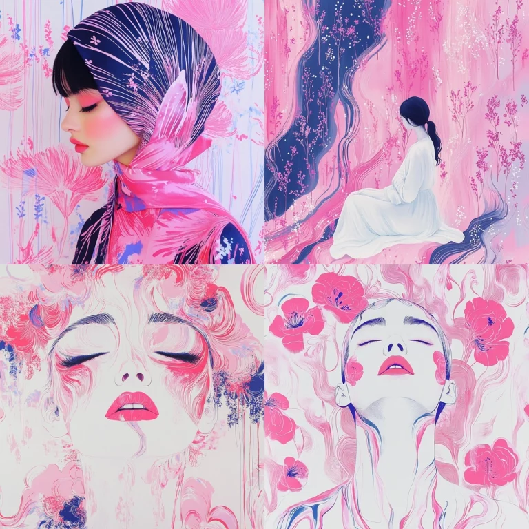 Pink Flourish and Delicate Patterns - Midjourney style sref code