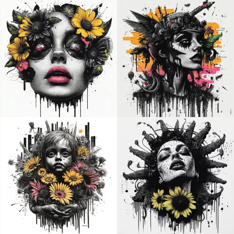 Monochrome Floral Grunge - Midjourney style sref code