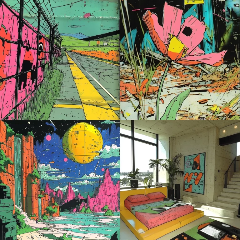 Neon Lined Pop Illustration - Midjourney style sref code