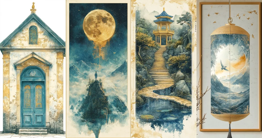 Vintage Golden-Blue Hues - Midjourney style sref code