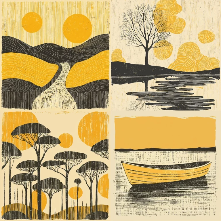 Yellow and Black Block Print - Midjourney style sref code 