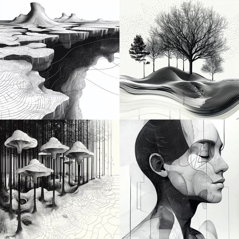 Black and White Contour Lines - Midjourney style sref code