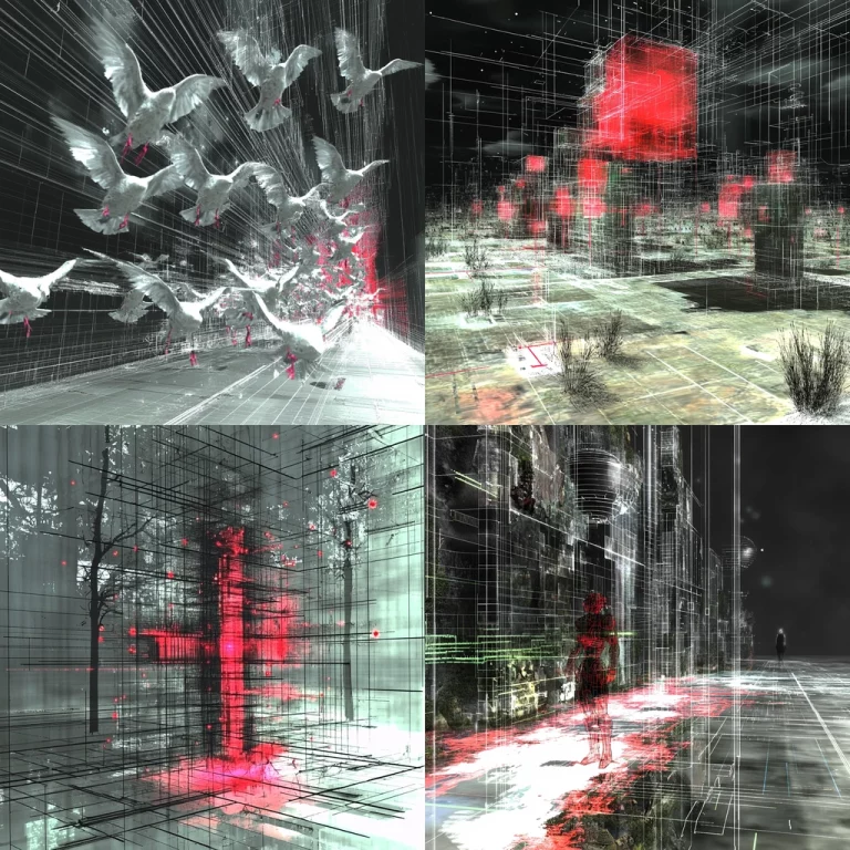 Neon Grids with Avian Dynamics - Midjourney style sref code