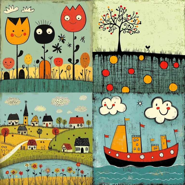 Playful Folk Illustrations - Midjourney style sref code