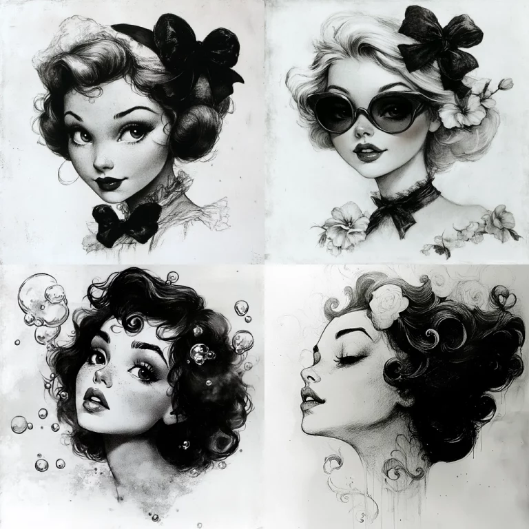 Monochrome Hair Illustrations - Midjourney style sref code 