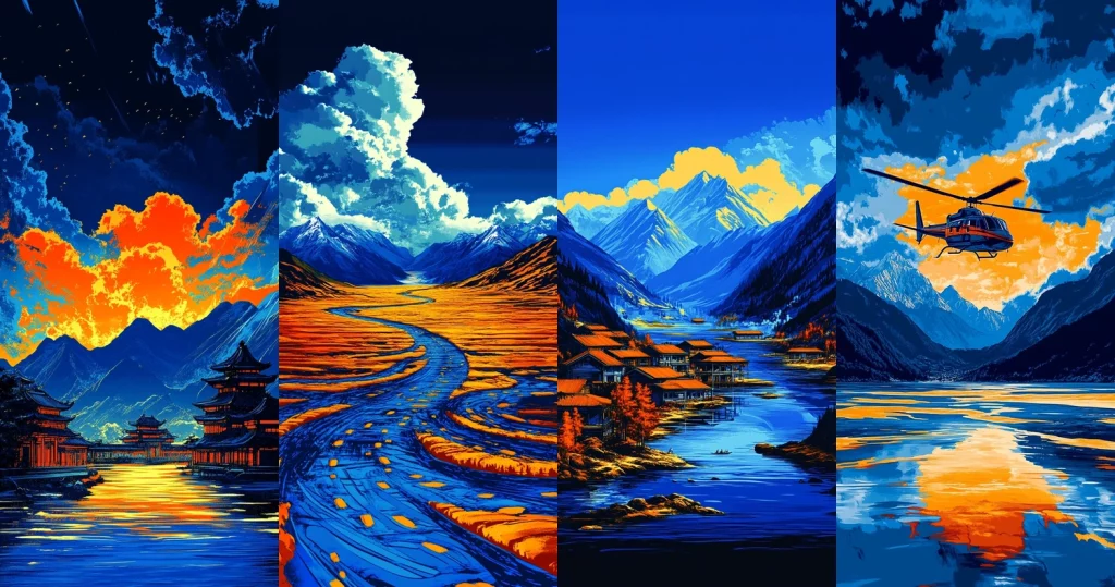 Vivid Mountainous Contrasts - Midjourney style sref code