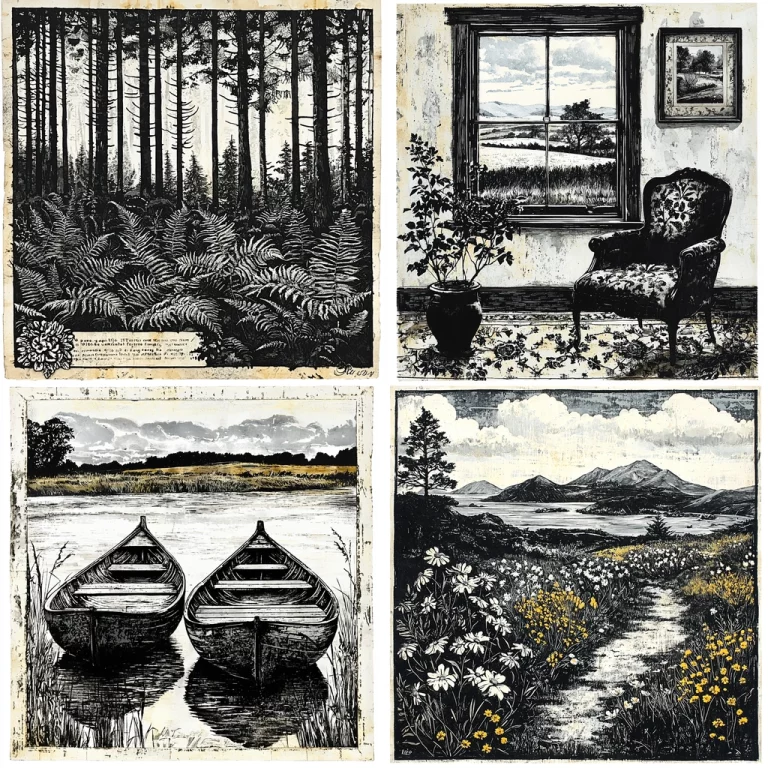 Monochrome Textured Natural Scenes - Midjourney style sref code