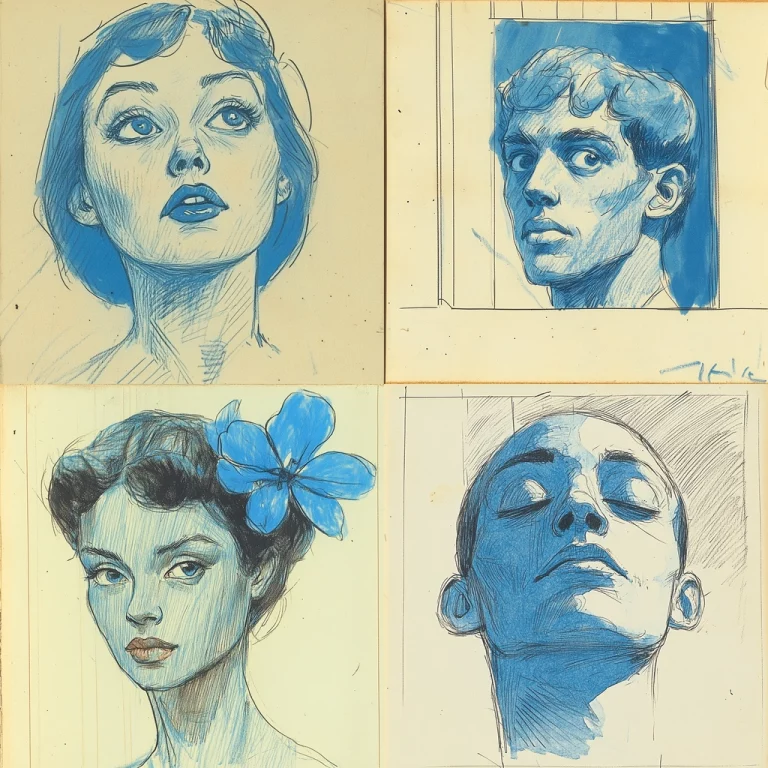 Blue-Toned Ink Sketch - Midjourney style sref code