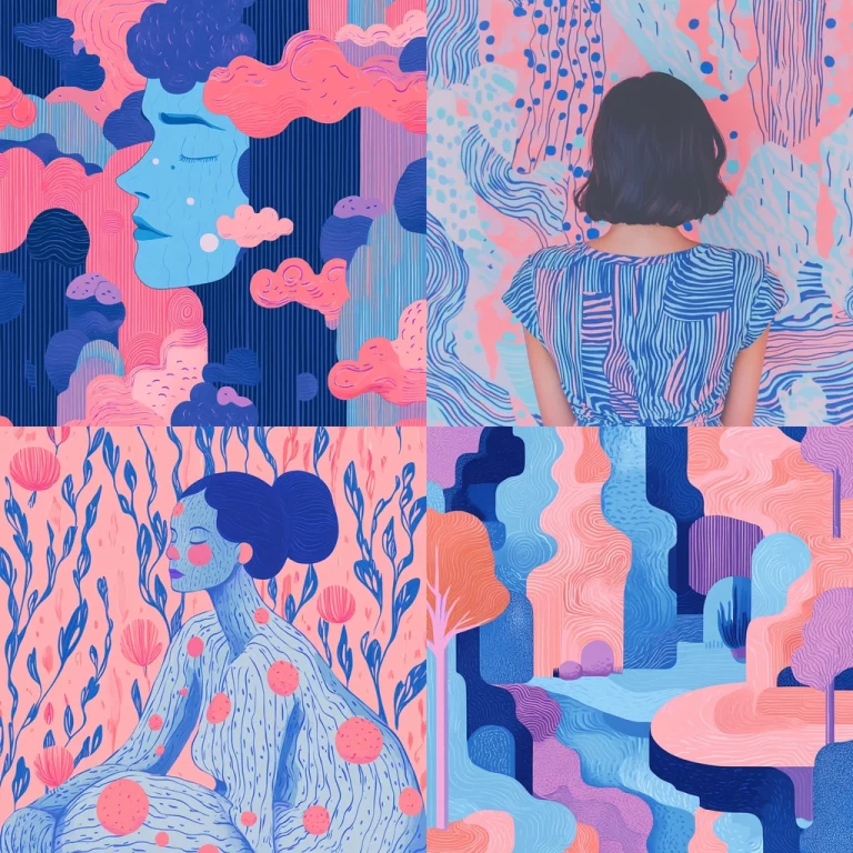 Pink and Blue Line Art - Midjourney style sref code