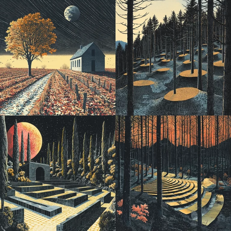 Cyan-Gold Nightscape Illustrations - Midjourney style sref code