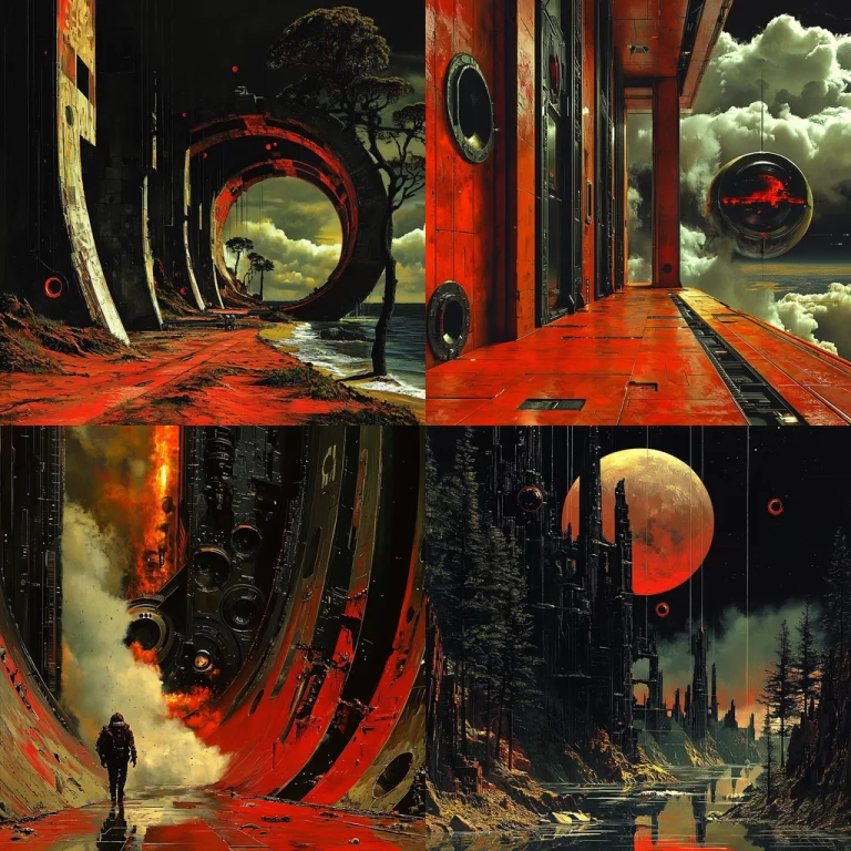 Dark Red Surrealist Composition - Midjourney style sref code