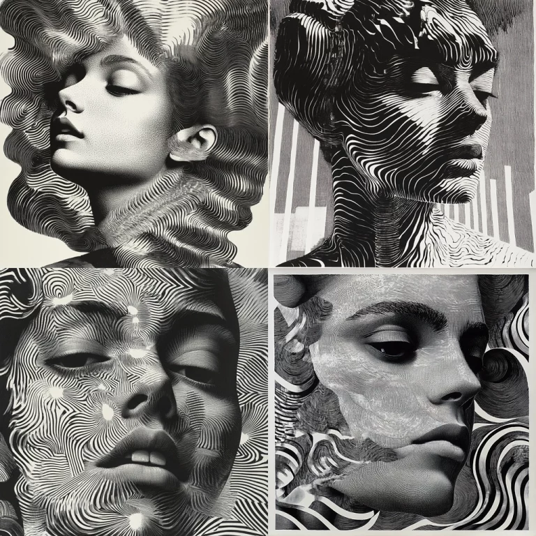 Monochrome Linear Illusion - Midjourney style sref code