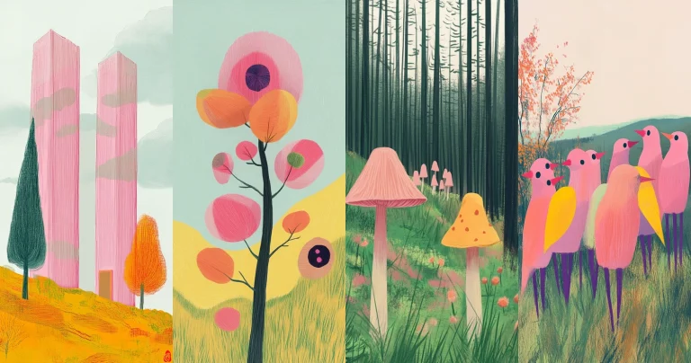 Pastel Forest Illustration Palette - Midjourney style sref code