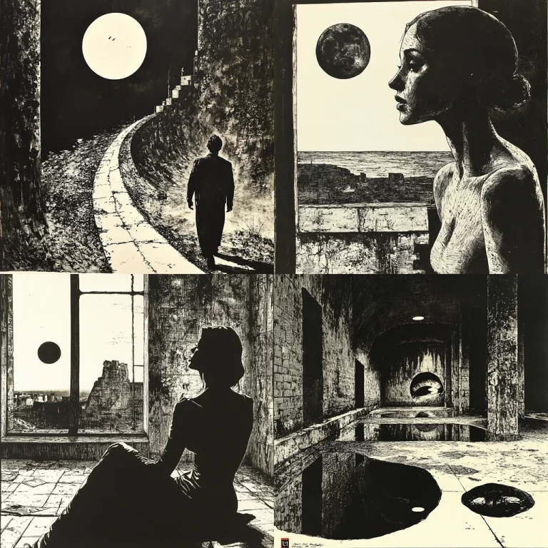 Monochrome Shadowed Silhouettes - Midjourney style sref code