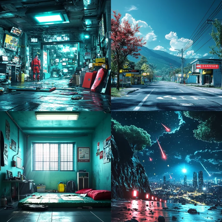 Cyan Neon Urban Scape - Midjourney style sref code