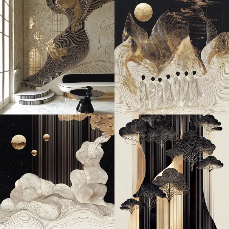 Gold-Black Lined Textural Compositions - Midjourney style sref code