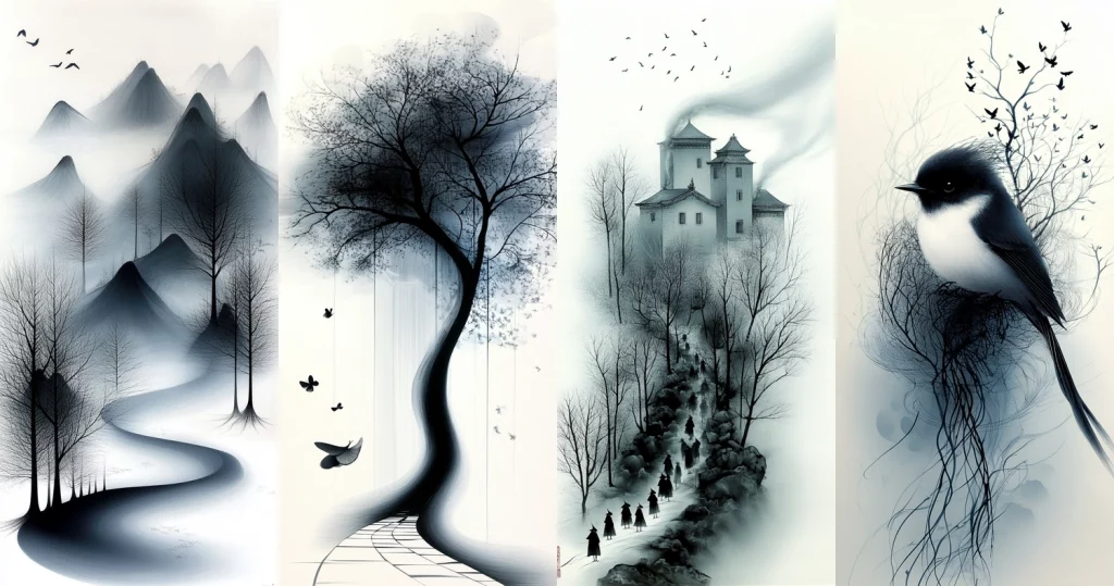 Monochrome Ink Elegance - Midjourney style sref code