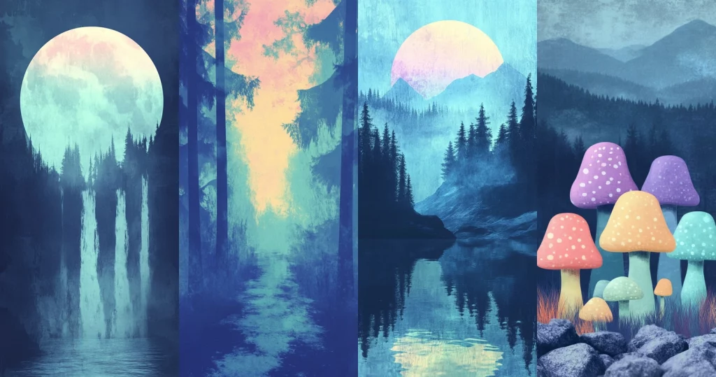 Surreal Nightscapes with Fluorescent Accents - Midjourney style sref code