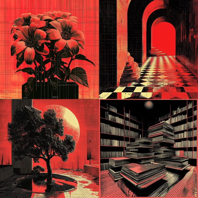 Crimson Geometric Contrast - Midjourney style sref code