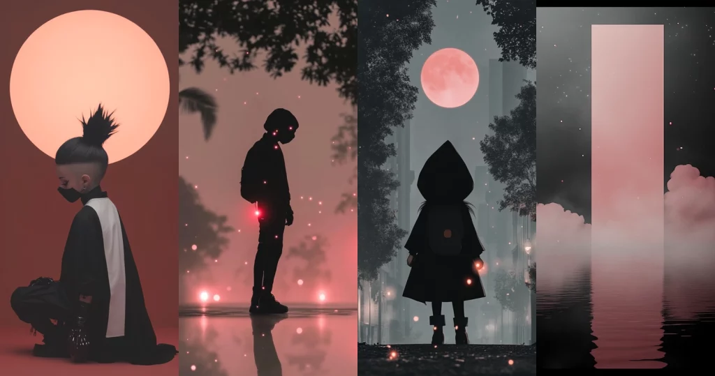 Red Moonlight Silhouettes - Midjourney style sref code