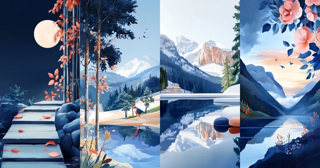 Cool Tone Mountain Environments - Midjourney style sref code