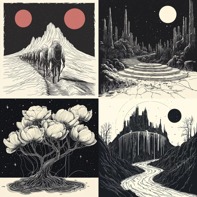 Monochrome Celestial Landscapes - Midjourney style sref code